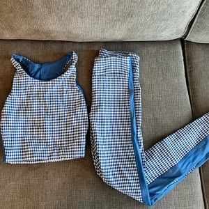 Koral blue gingham crop top and leggings activewear set
